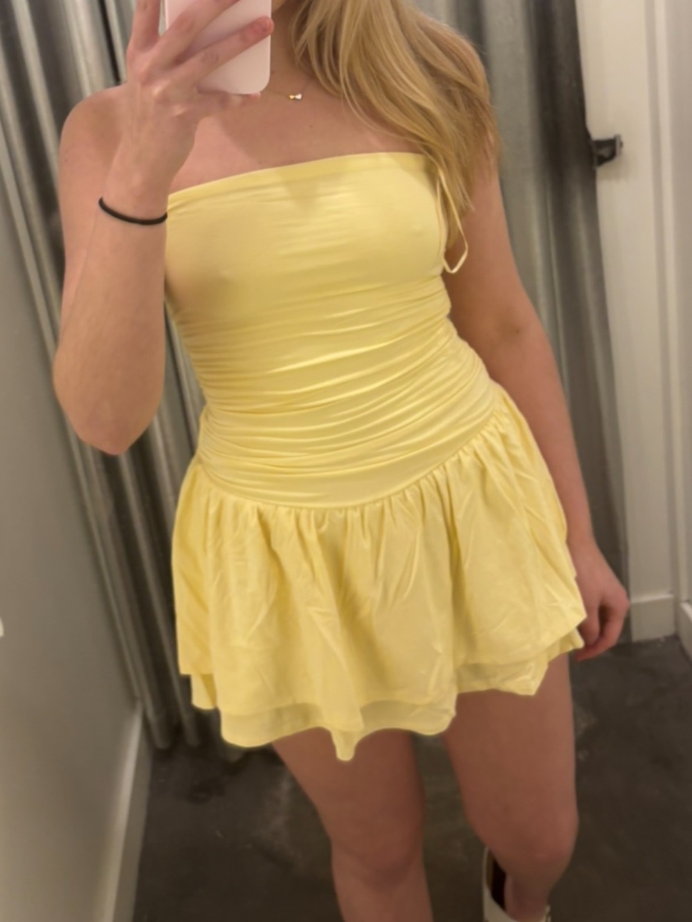 Garage Strapless Yellow Ruched Mini Dress